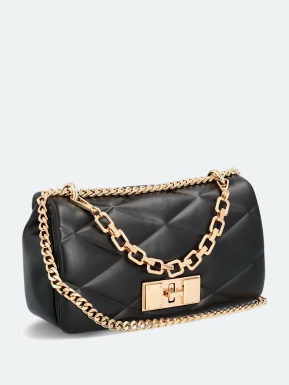 ALDO Ameyaax Black Quilted Crossbody Bag Gold Chain Strap Chic Classic Purse